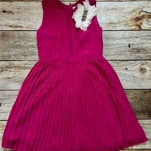 Us Angels Fuchsia Pleated Dress with White Floral Detail